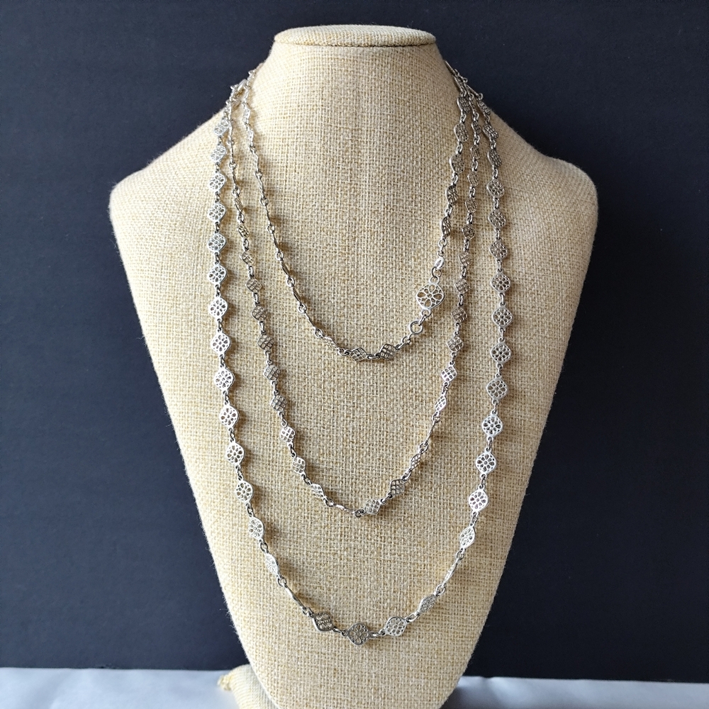STELLA & DOT Devon Silver Filigree Layering Chain Link Necklace